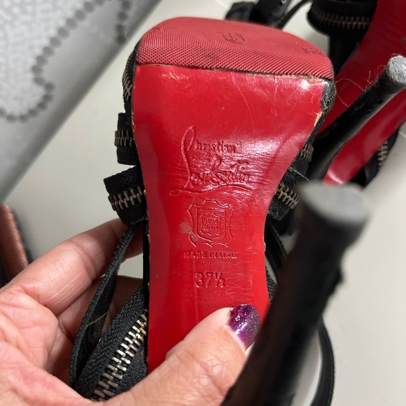 Christian Louboutin Black Open Toe Sling Sandal Heels 37 7.5 Rodita Zipper RARE - Picture 3 of 8